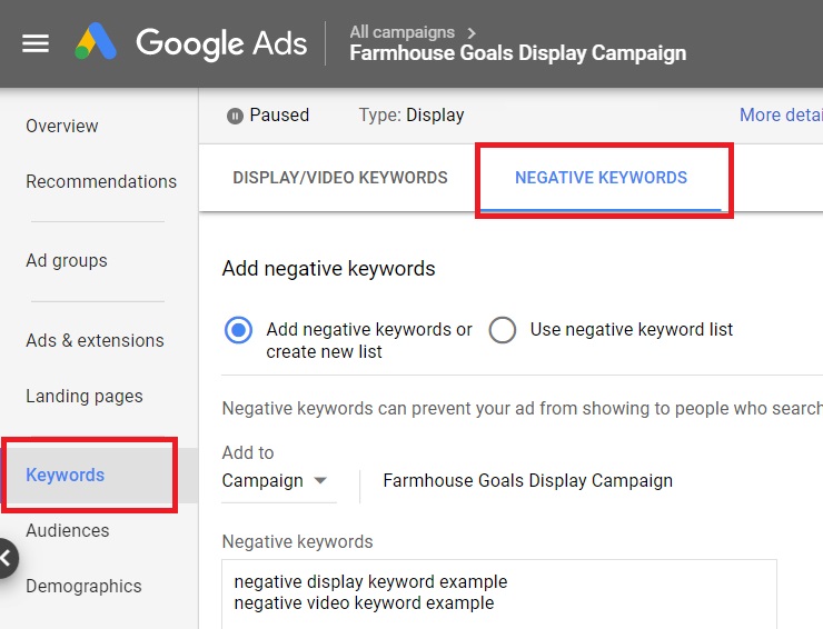 Negative Keywords in Google Ads